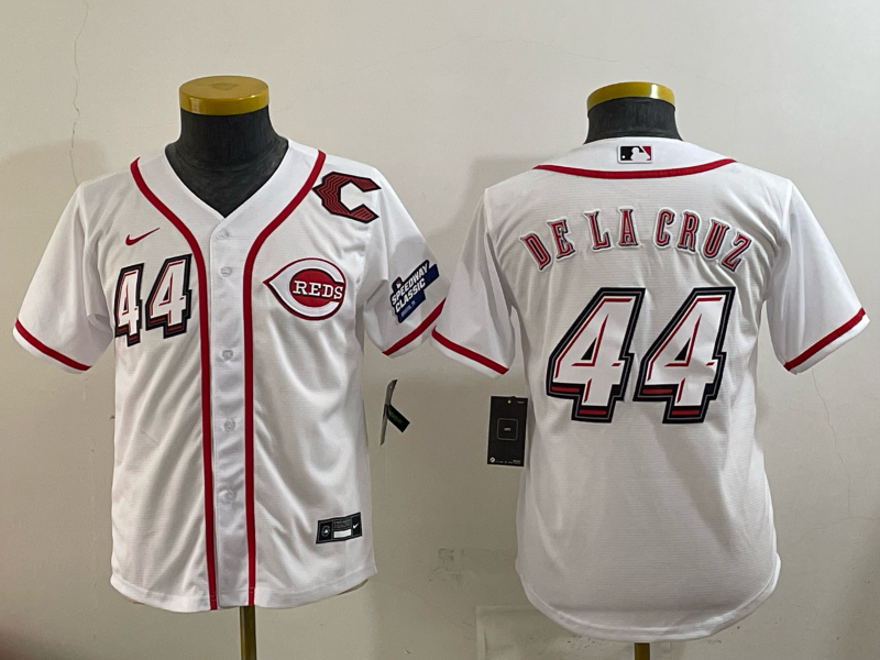 youth Cincinnati Reds #44 Delacruz White Nike MLB 2025 Jersey 0010->youth mlb jersey->Youth Jersey